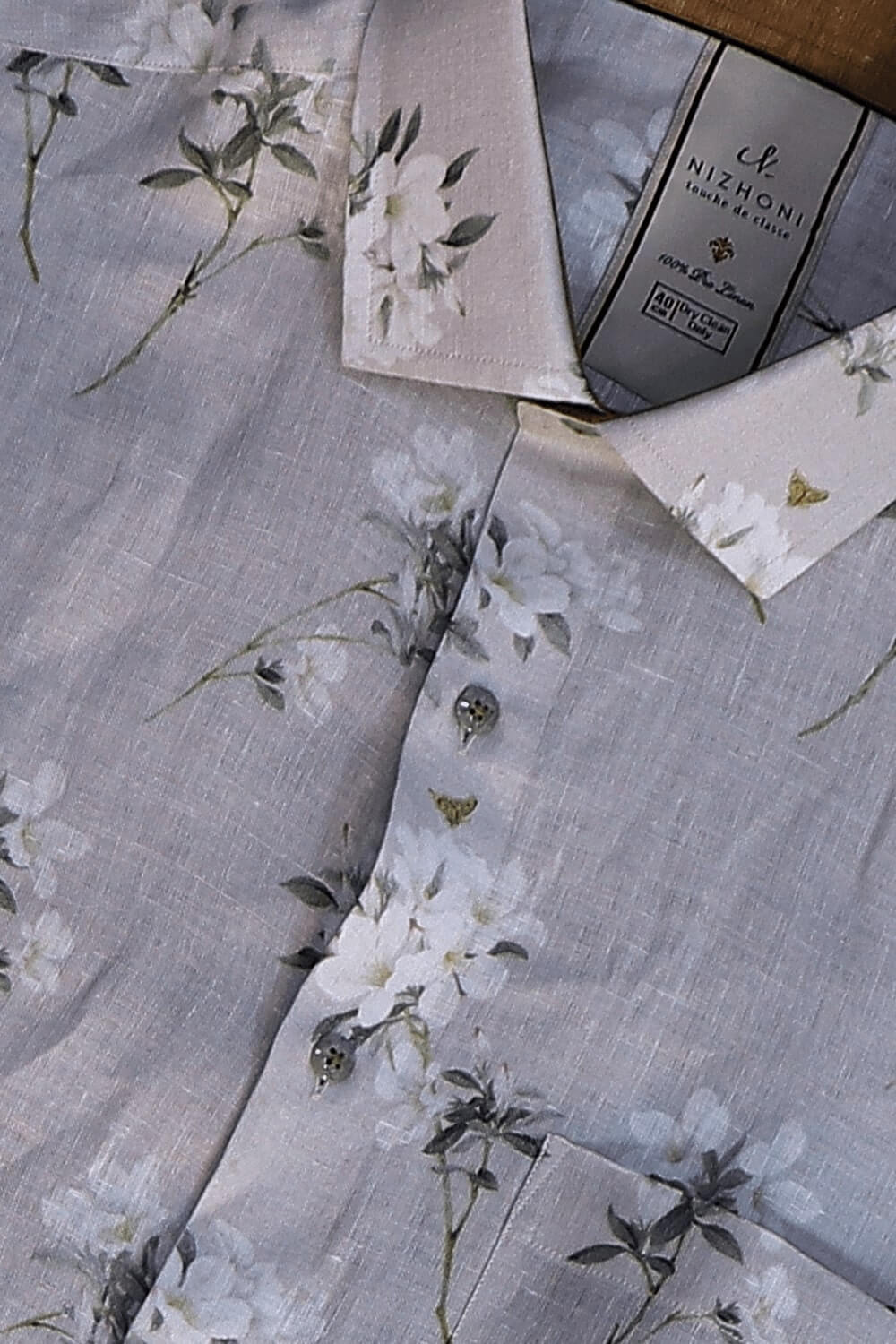 Brown Ivo Flower Print Pro Linen Shirt 8623