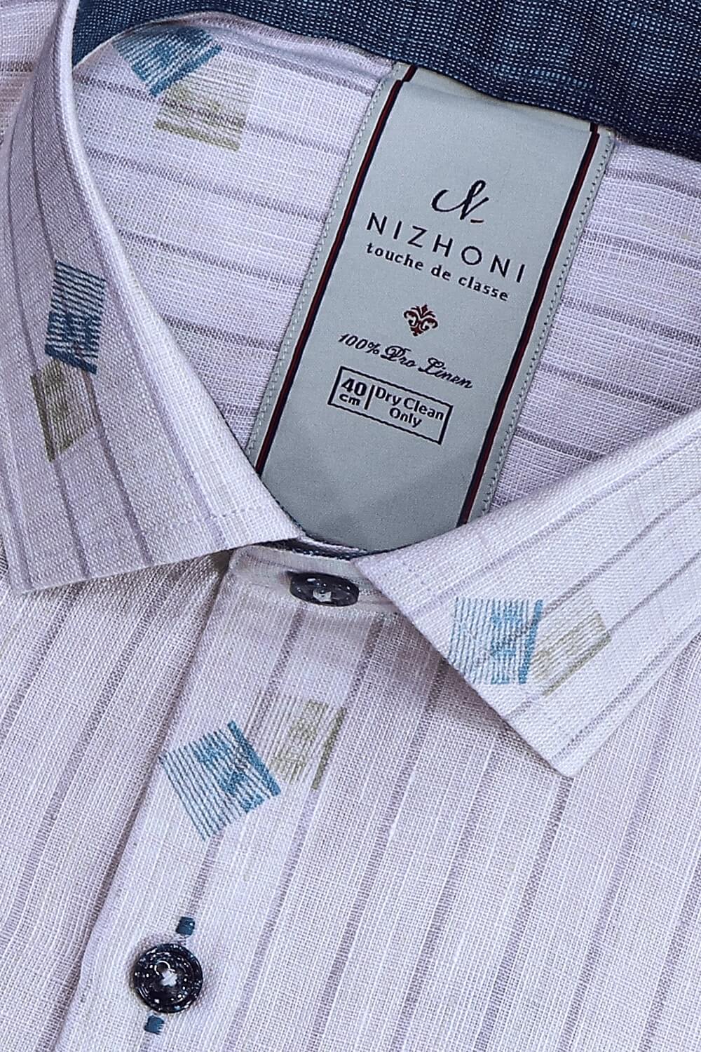 Light Pink Print Pro Linen Slim Fit Shirt 8644