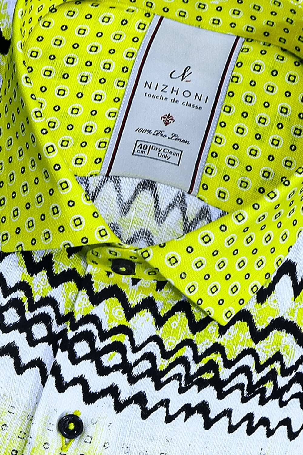 Yellow Digital Panel Print Pro Linen Shirt 8416