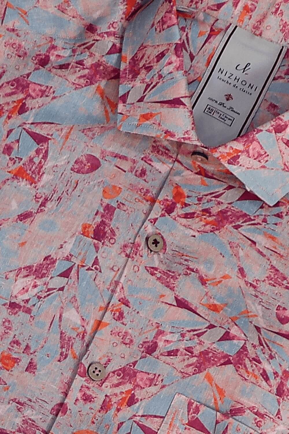 Orange Mix Print Pro Linen Shirt 8563