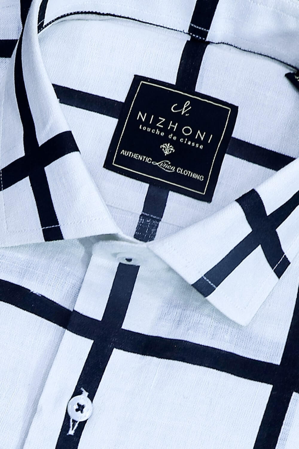 White Bold Black Checks Pro Linen Slim Fit Shirt 962