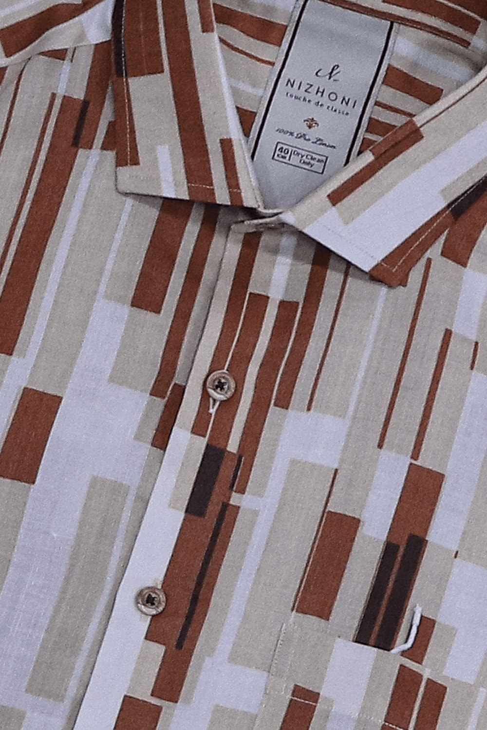 Brown Jaquards Linen Shirt 8401