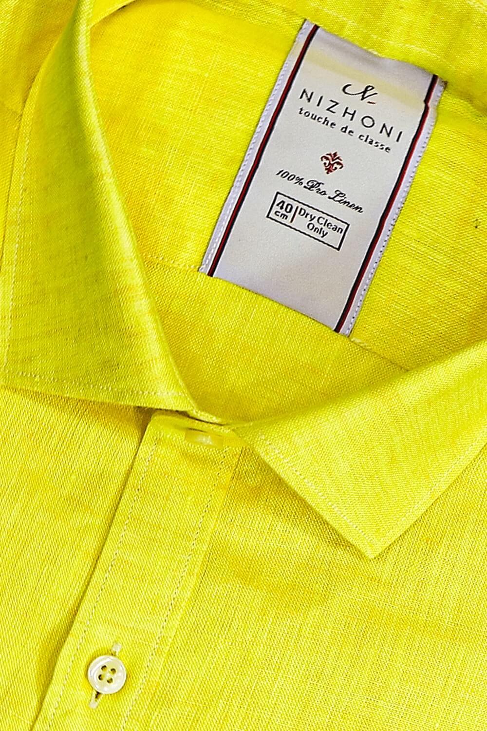 Yellow Plain Pro Linen Slim Fit Shirt 3046