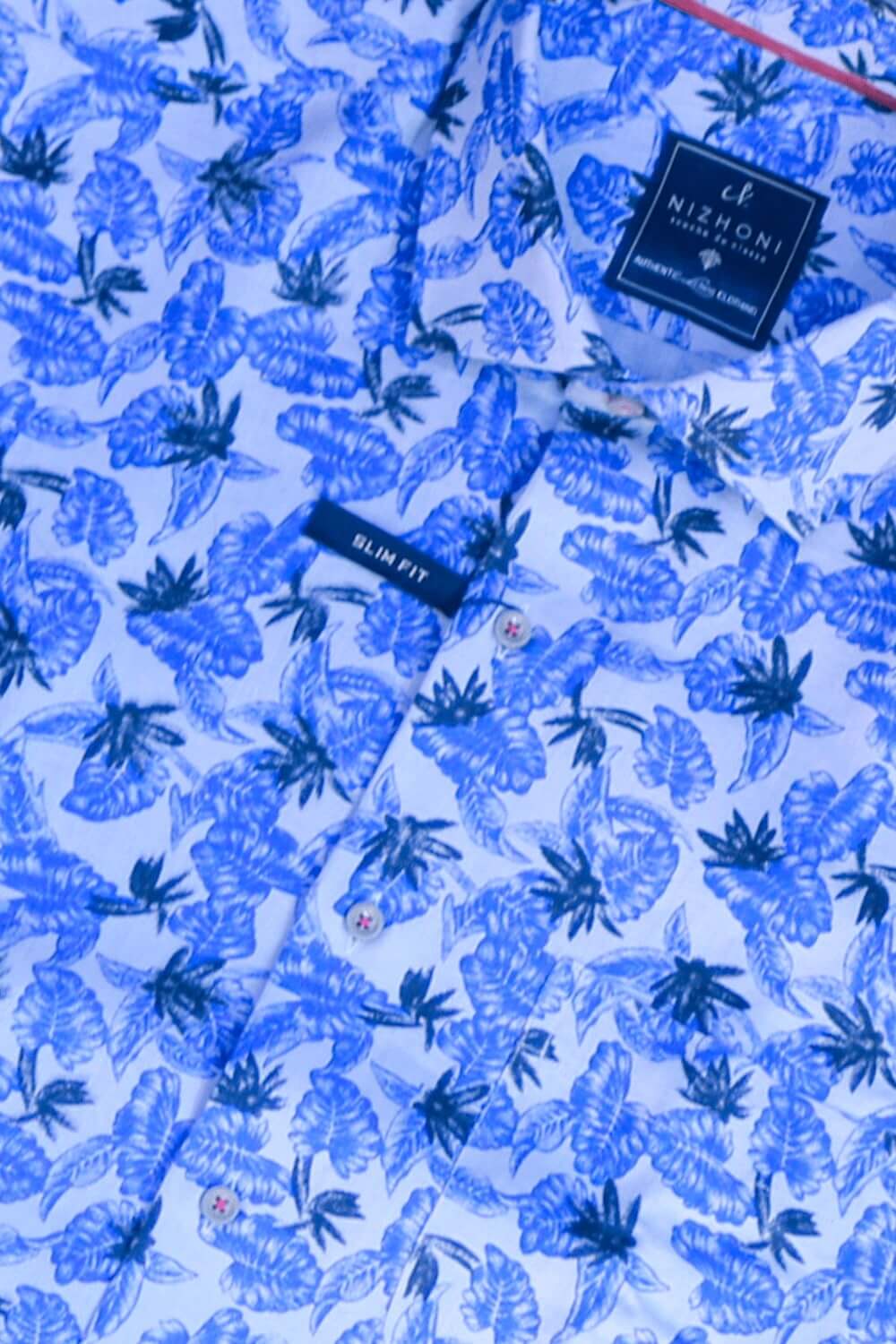 Blue Floral Print Pro Linen Shirt 8338