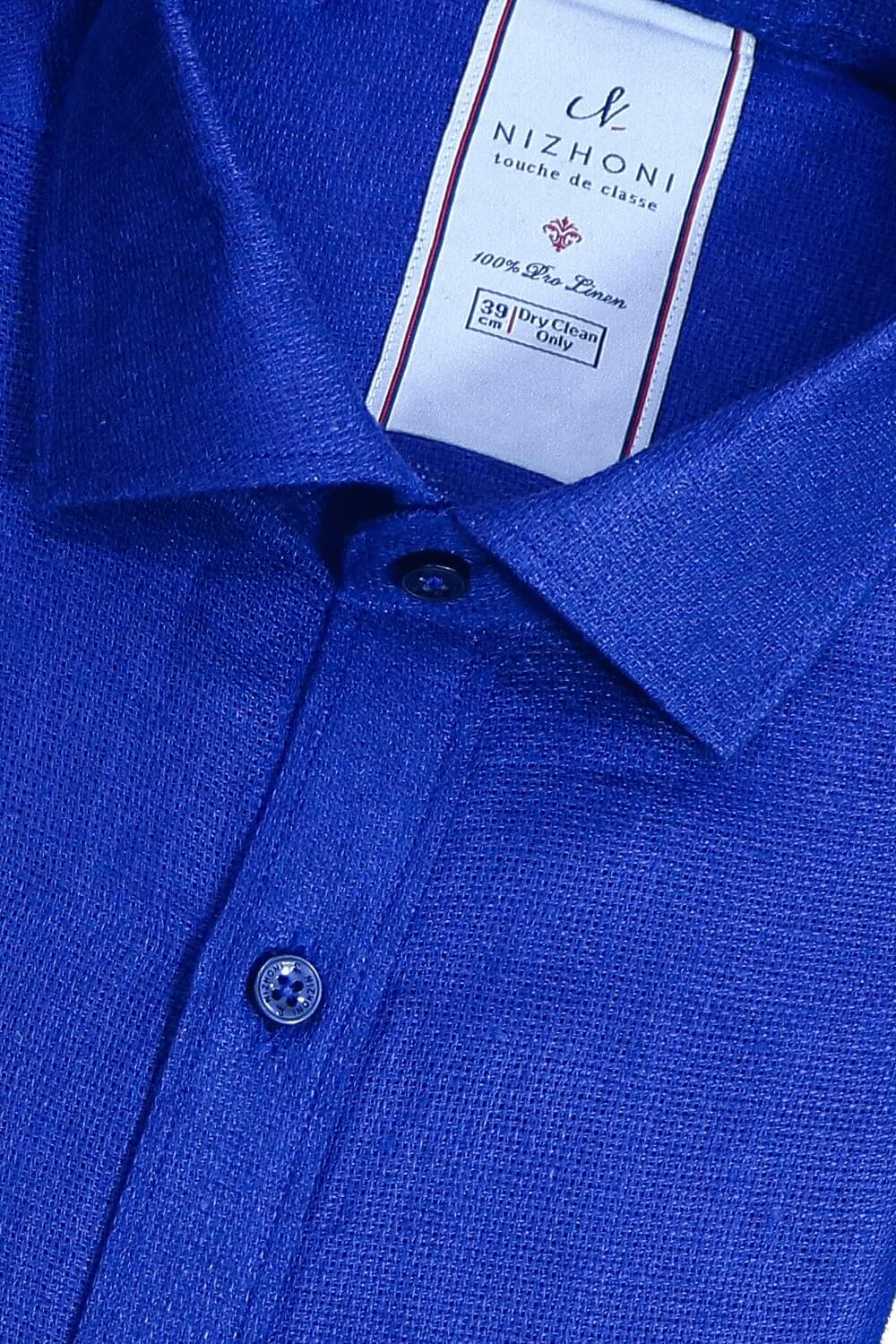 Pure Blue Plain Pro Linen Slim Fit Shirt 3156