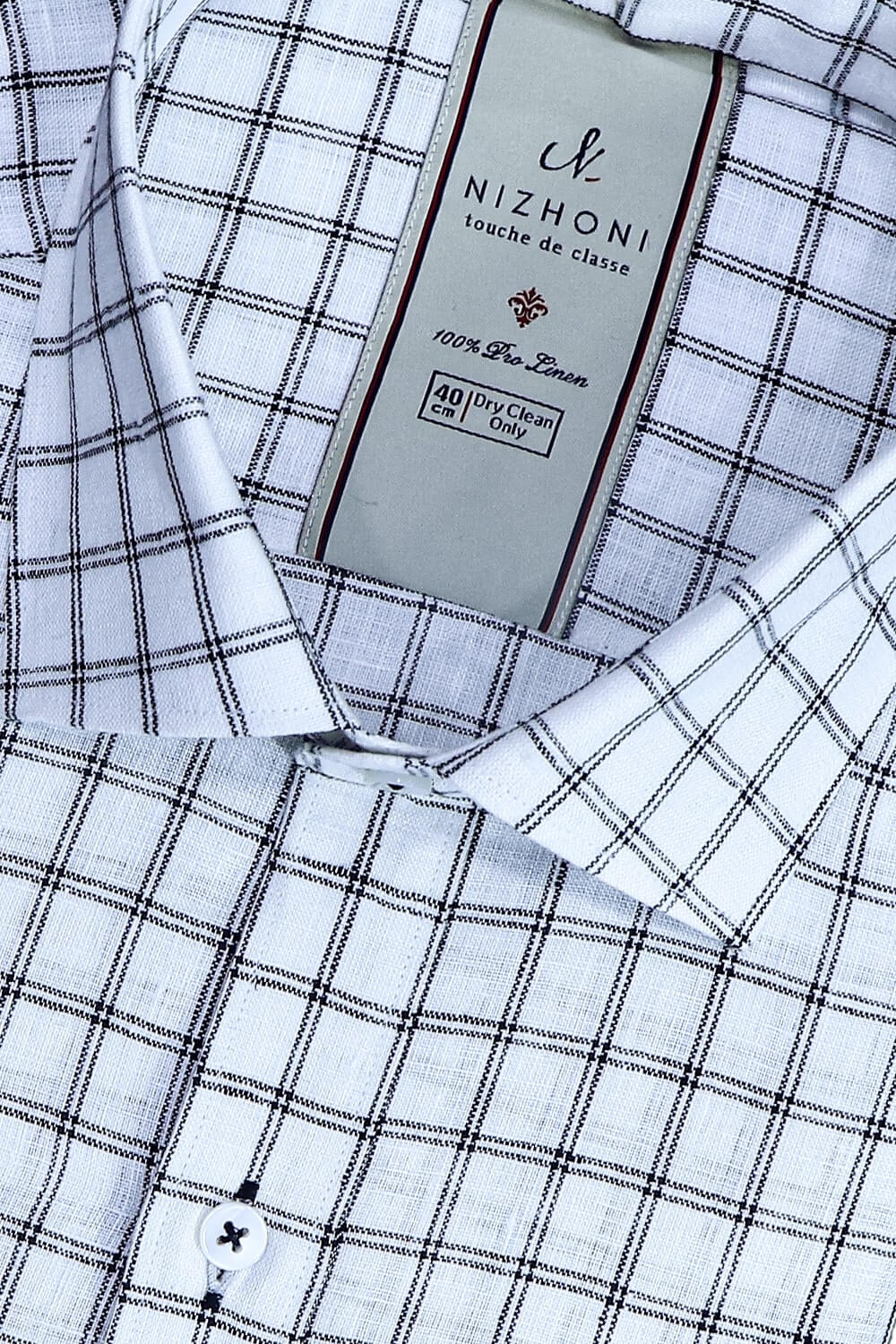 Vintage White Black Checks Pro Linen Slim Fit Shirt 1258