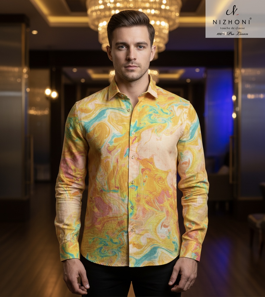 <p>YELLOW PRINT SHIRT FULL SLEEVE SLIM FIT&nbsp;</p>