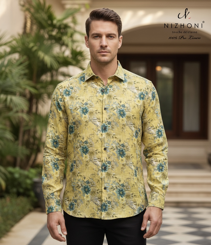 <p>YELLOW FLORAL PRINT SHIRT FULL SLEEVE SLIMFIT&nbsp;</p>