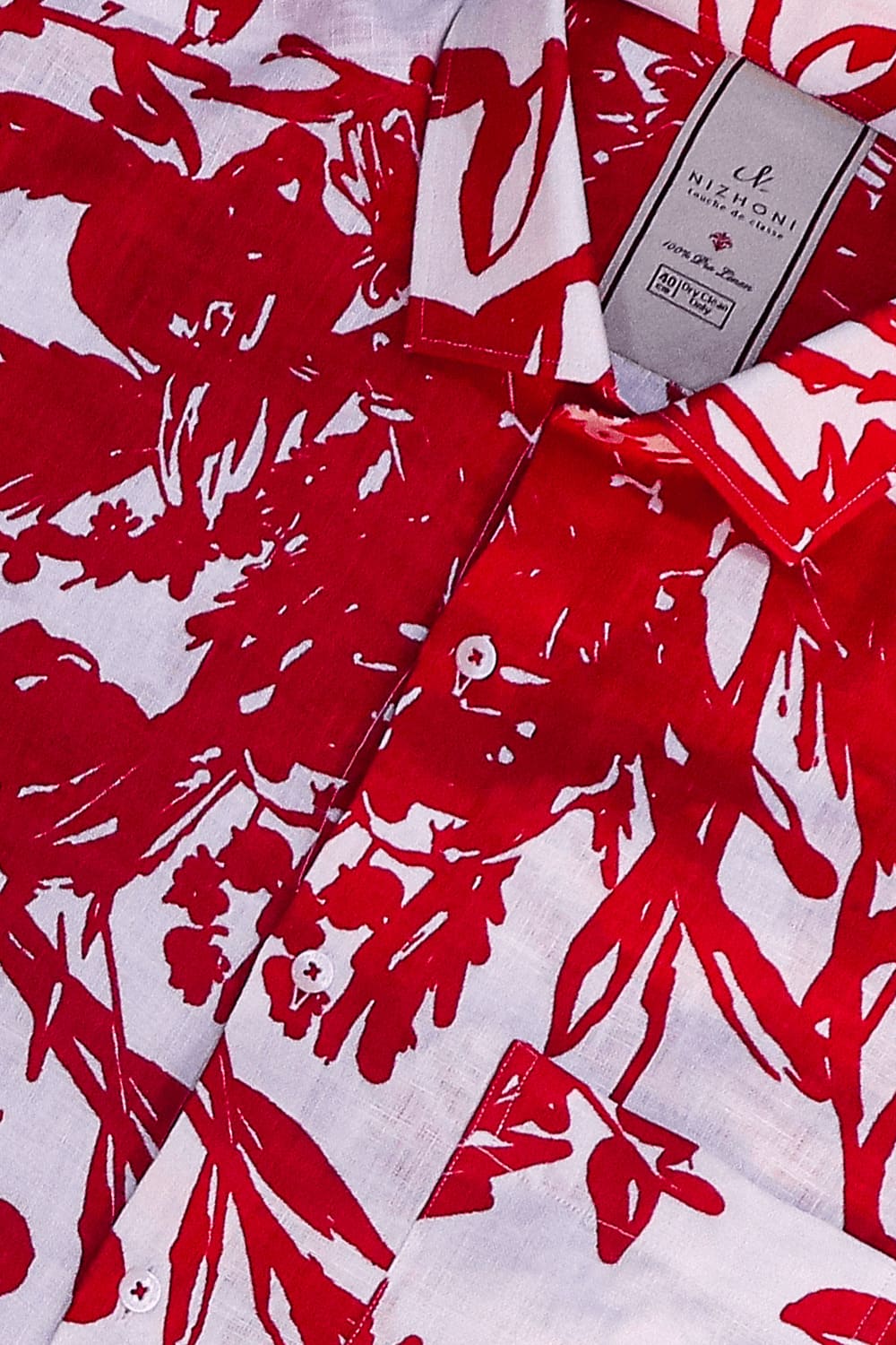 Red Print Linen Shirt 8367
