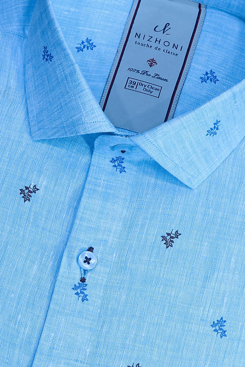 Blue Leves Print Pro Linen Slim Fit Shirt