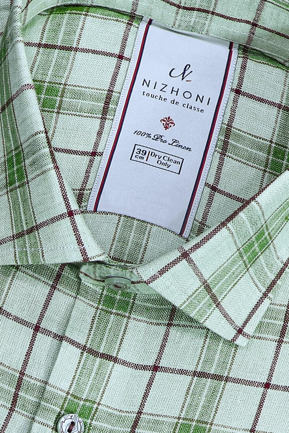 Bone Color Checks Pro Linen Slim Fit Shirt 1028