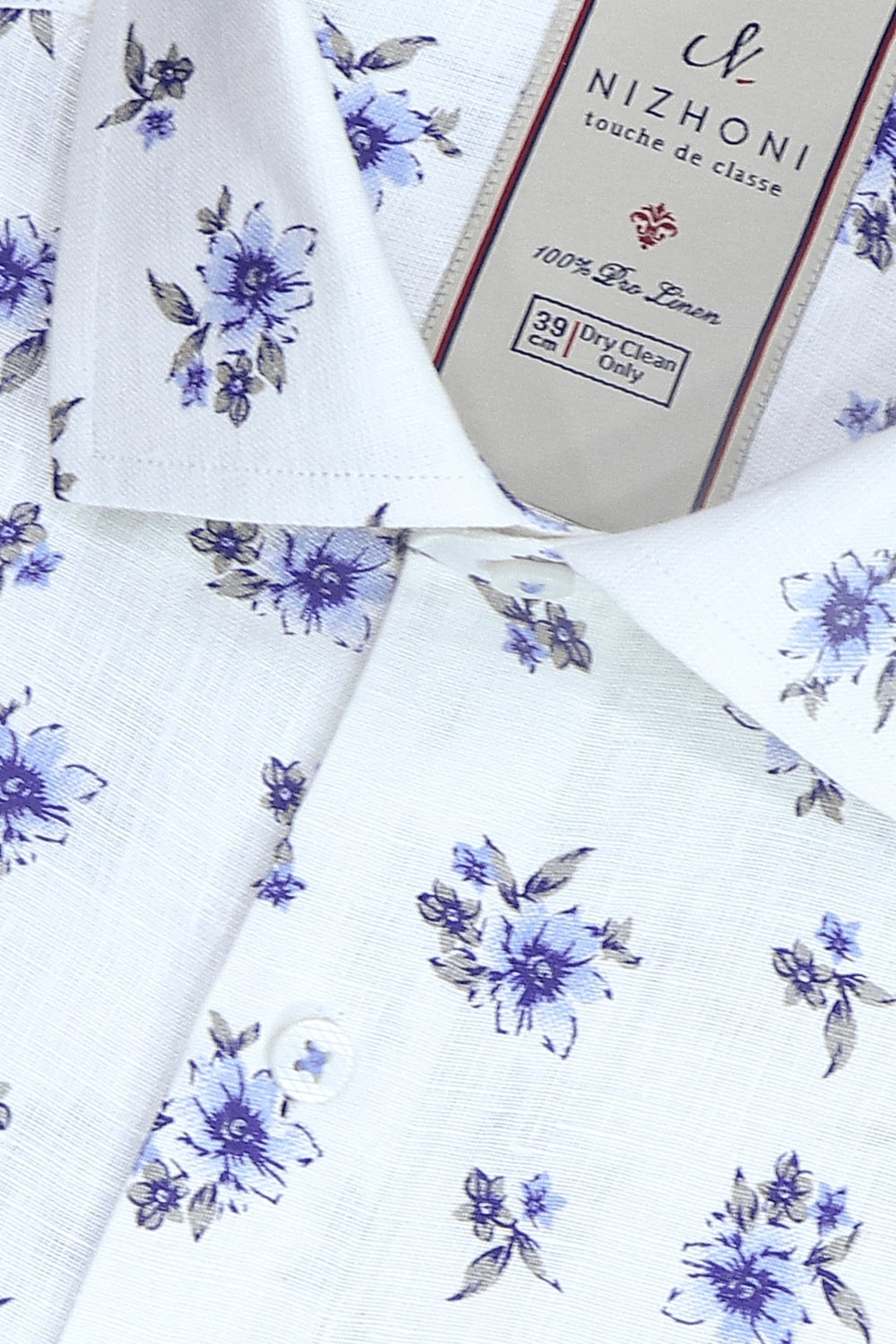 White Flower Print Pro Linen Slim Fit Shirt
