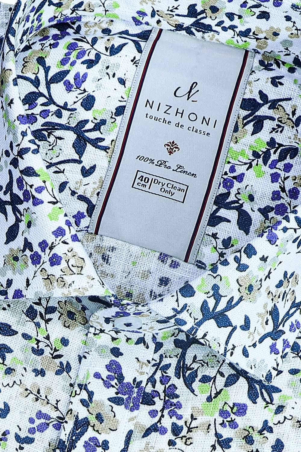 Blue Printed Pro Linen Slim Fit Shirt 8439