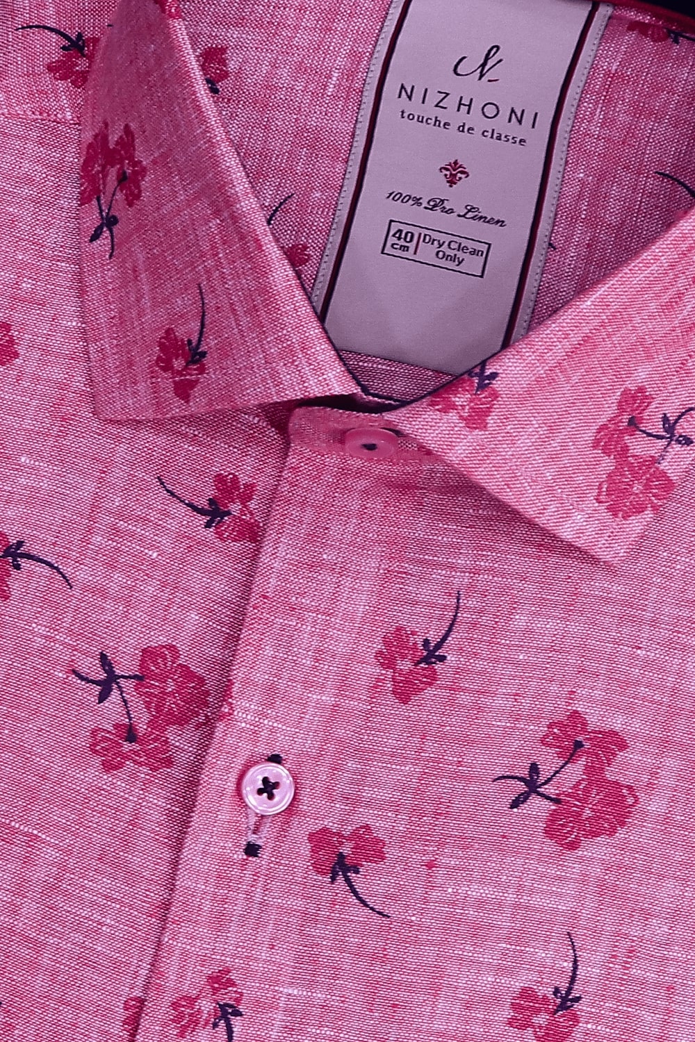 Peach Flower Print Pro Linen Slim Fit Shirt 8661