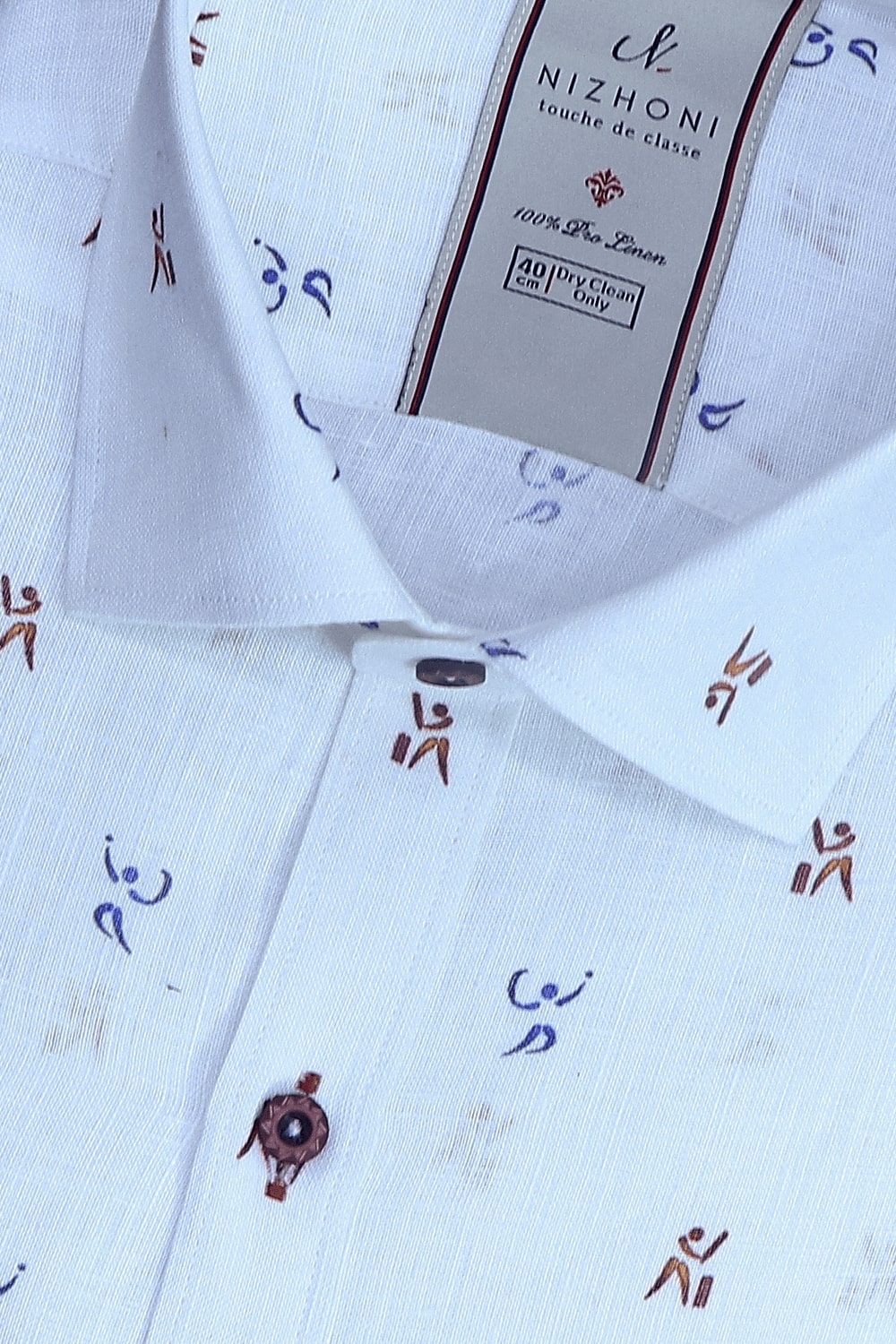 White Cricket Print Pro Linen Slim Fit Shirt
