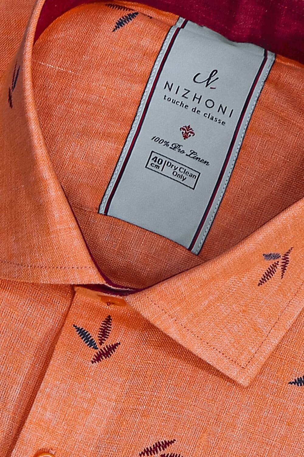 Orange Print Pro Linen Slim Fit Shirt 8664
