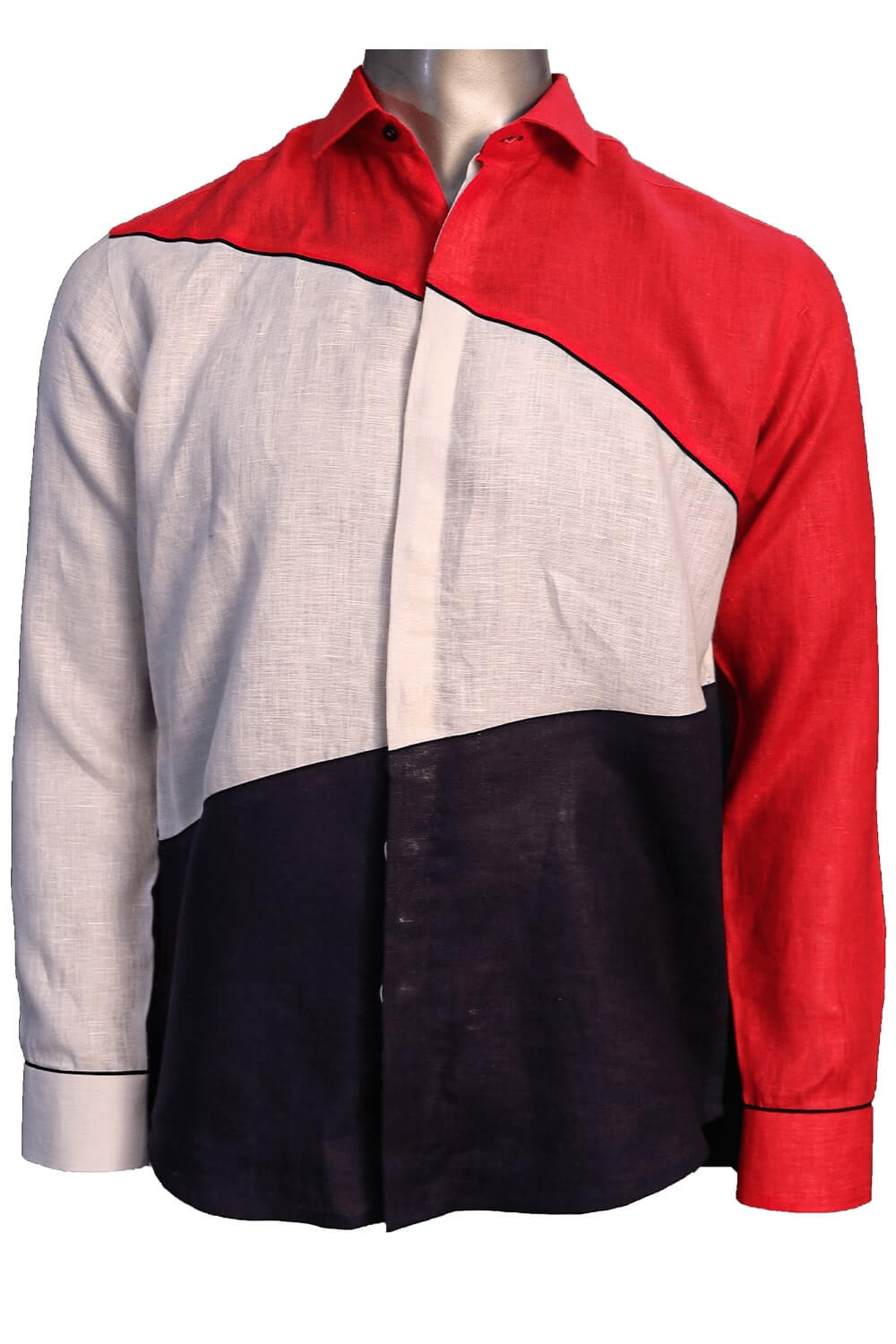 Red White Pattern Pro Linen Slim Fit Shirt 1065-4157-1056