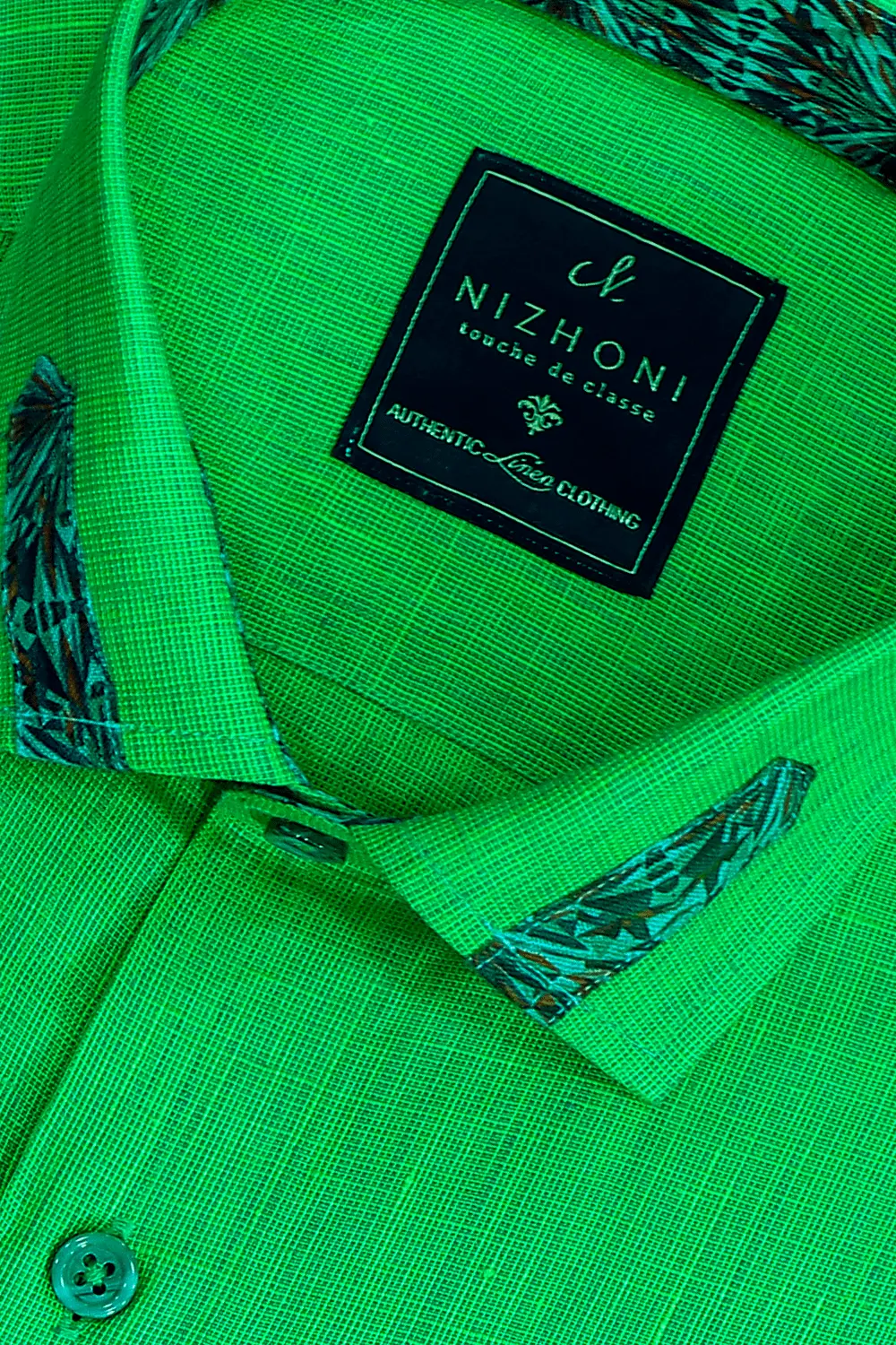 <p>Parrot Green Plain Pro Linen Full Sleeve Slim Fit Shirt 3061<br></p>