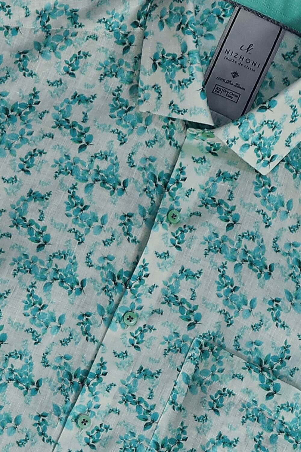 Green Leves Print Pro Linen Shirt 8630
