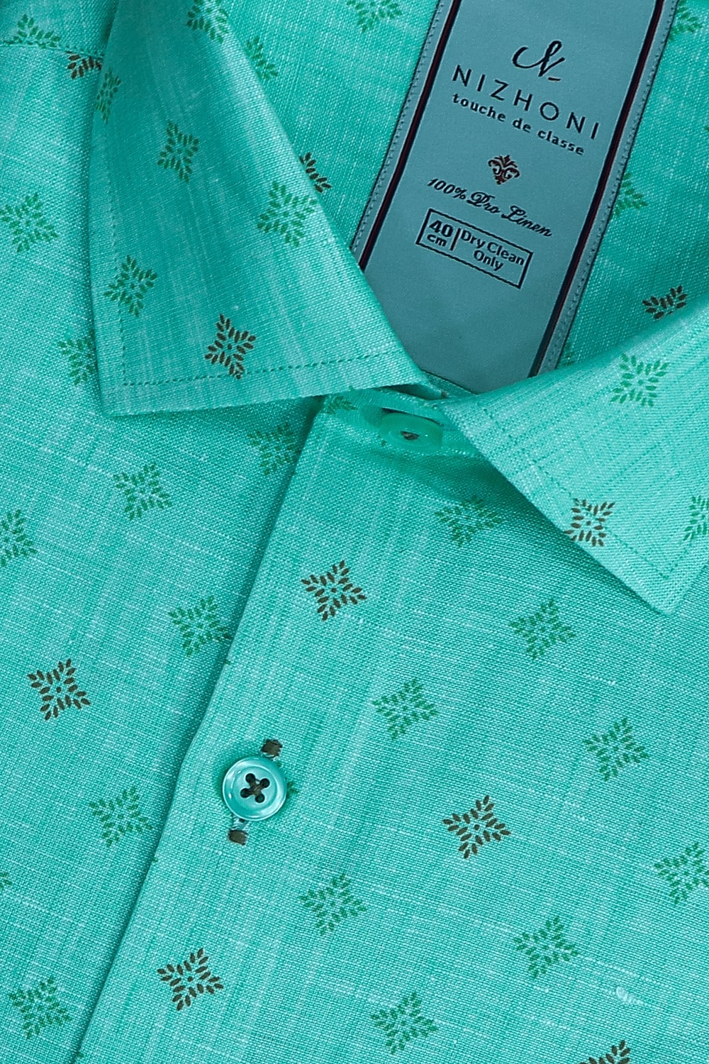 Green Leves Print Pro Linen Slim Fit Shirt