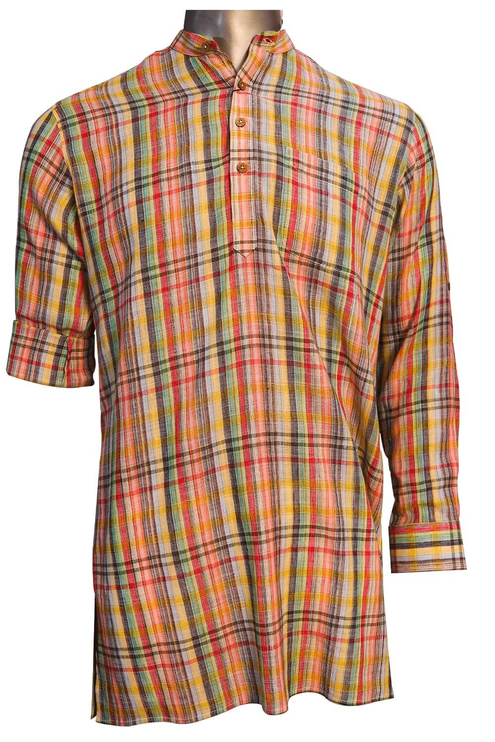 Red Mix Checks Pro Linen Long Kurta 926