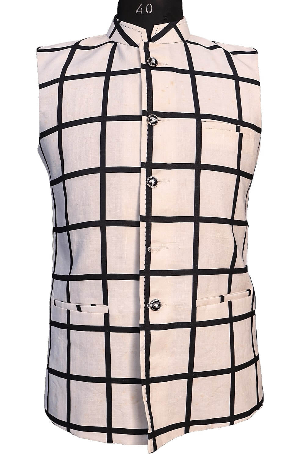 White Bold Black Checks Pro Linen Bandi 962